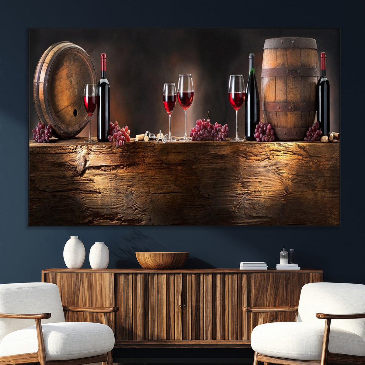 Wine and Barrels Wall Art Canvas Print