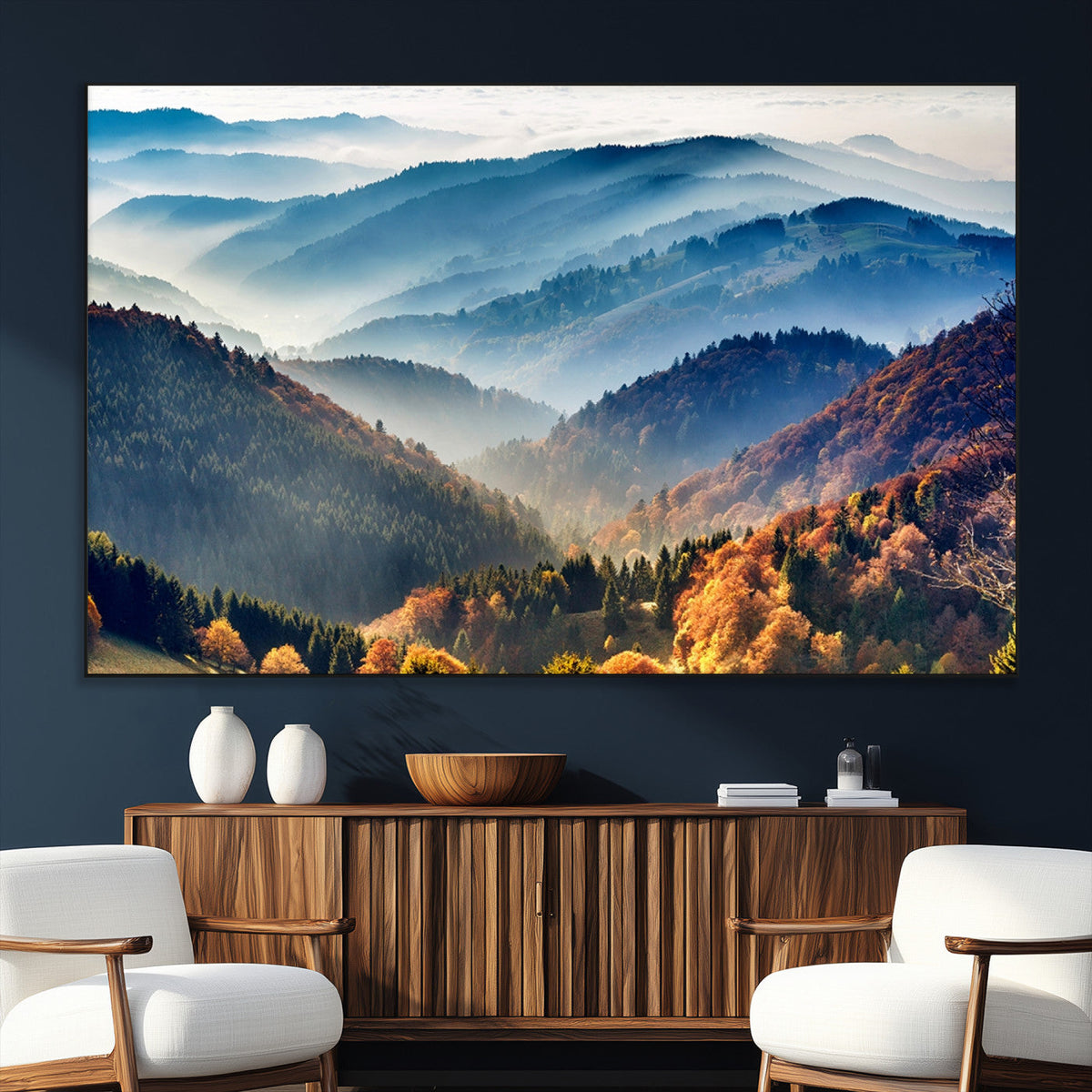 Mountains Forest Autumn Wall Art Canvas Print