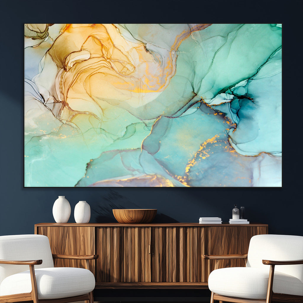 Green Marble Fluid Effect Abstract Canvas Wall Art Print