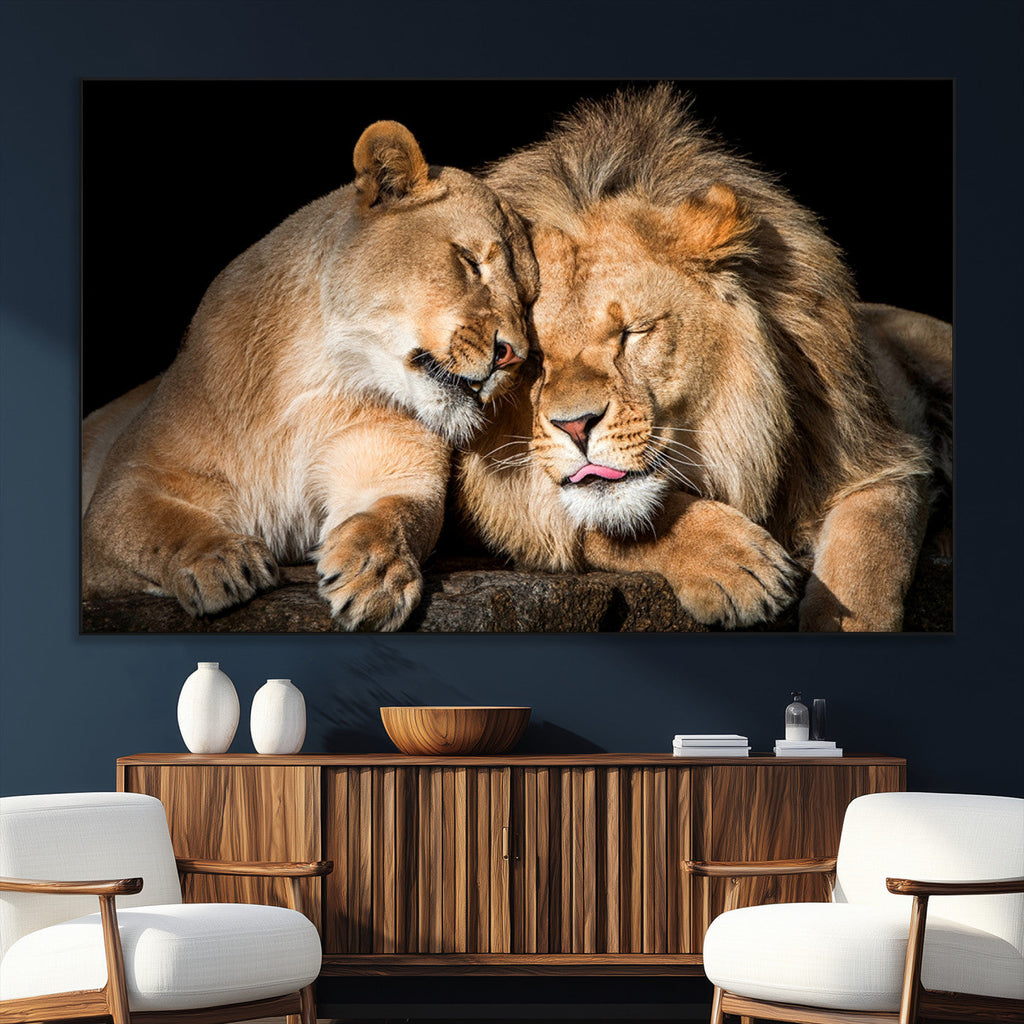 Lion and Lioness Wall Art Canvas Print | African Wildlife Animal Art