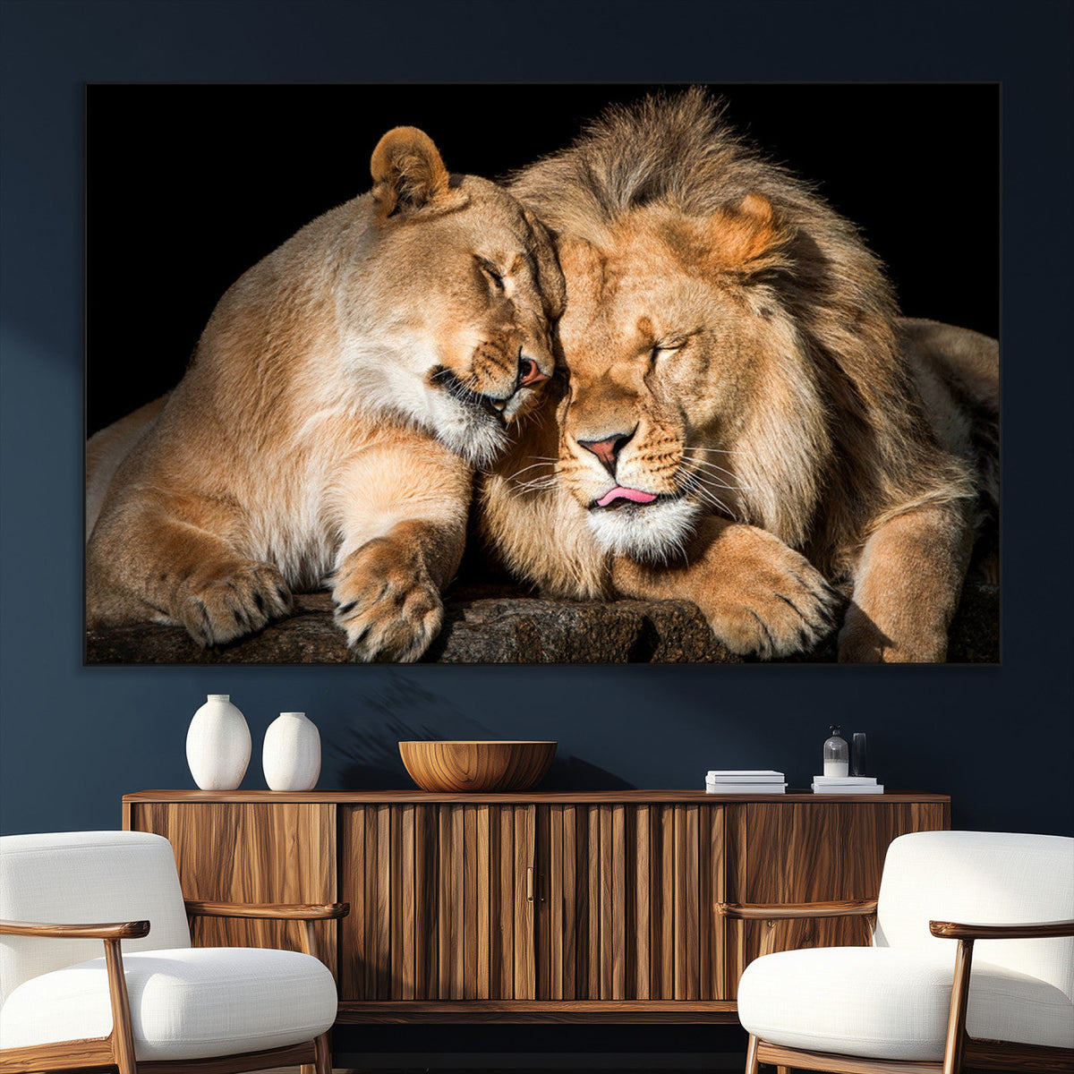 Lion and Lioness Wall Art Canvas Print | African Wildlife Animal Art
