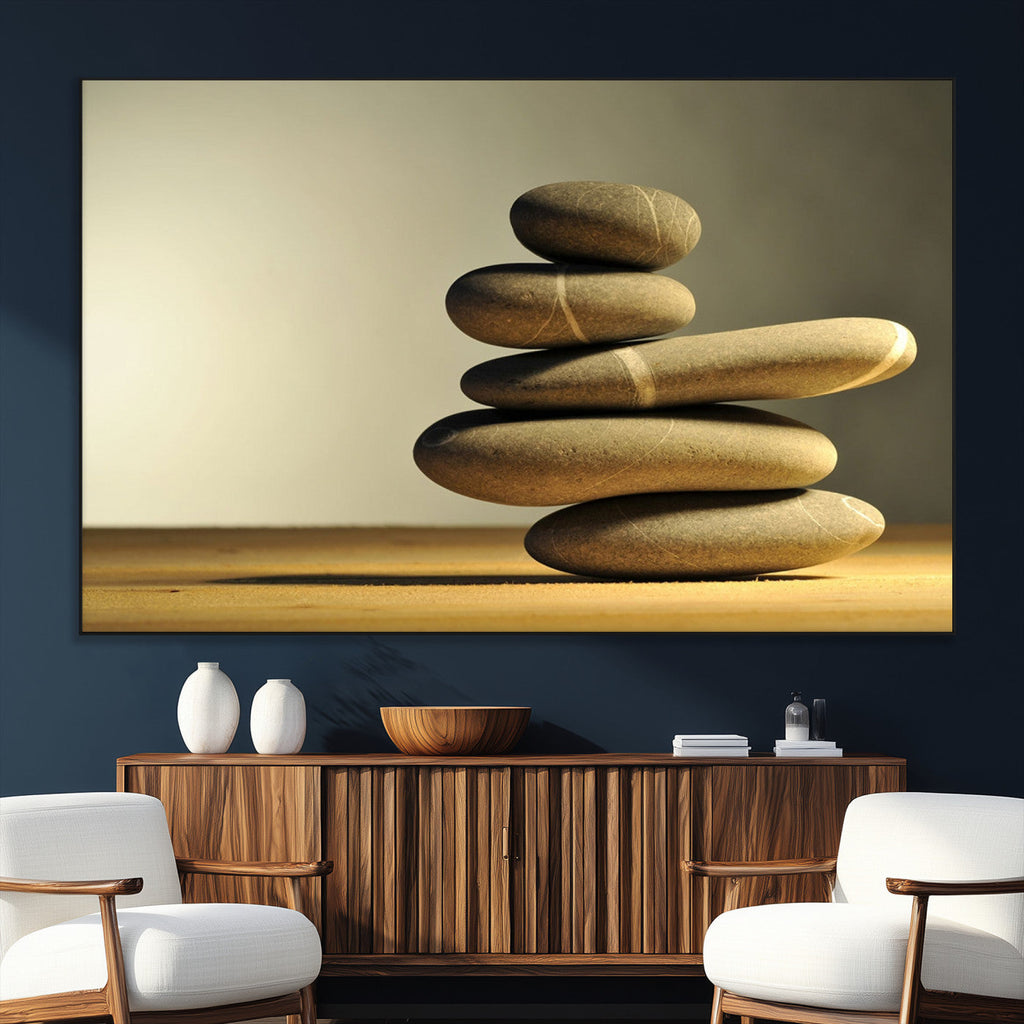 Fluvial Zen Stones Canvas Wall Art Print