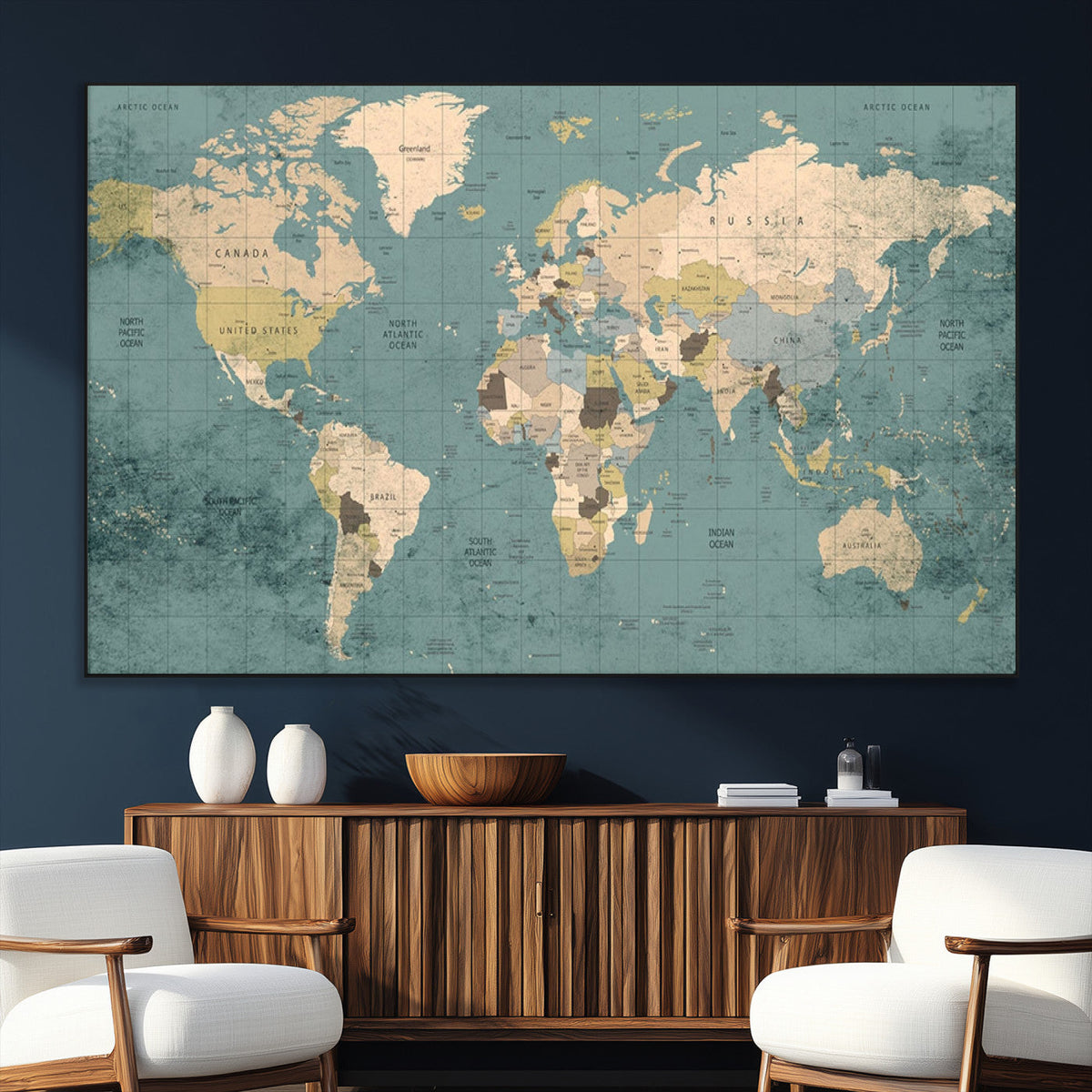 Classic World Map Canvas Print | Framed Vintage Map Wall Art