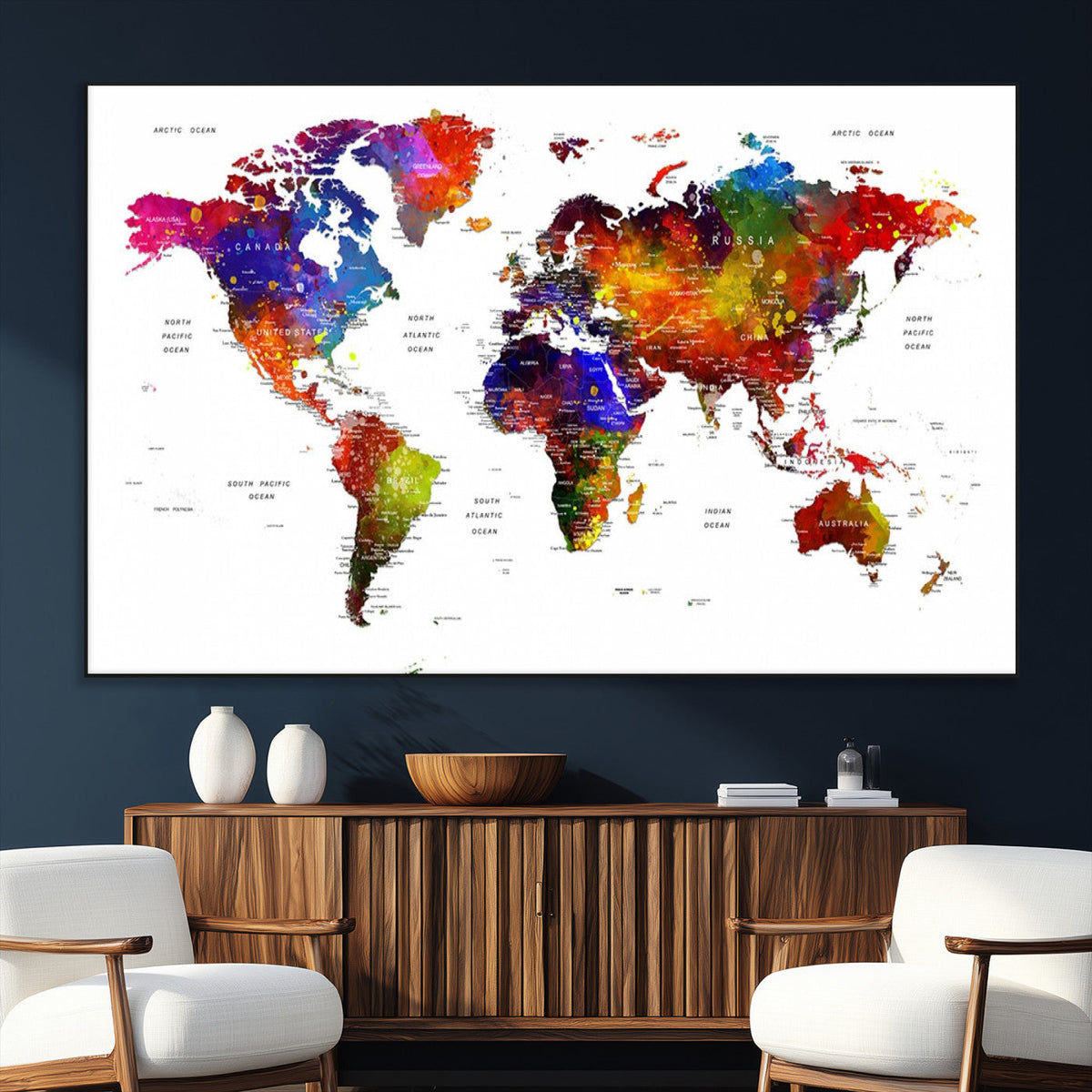 World Map Canvas Print | Detailed Map of the World Wall Art