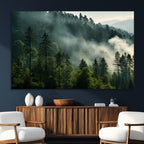Misty Forest Wall Art Premium Canvas Print, Foggy and Serene Atmosphere