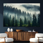 Captivating Misty Forest Wall Art, Foggy and Serene Atmosphere Canvas Print
