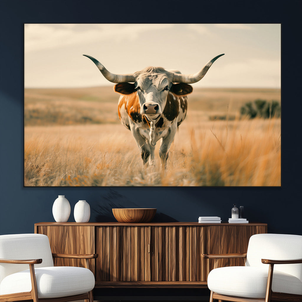 Texas Cow Wall Art Canvas Print for Farm House Wall Decor
