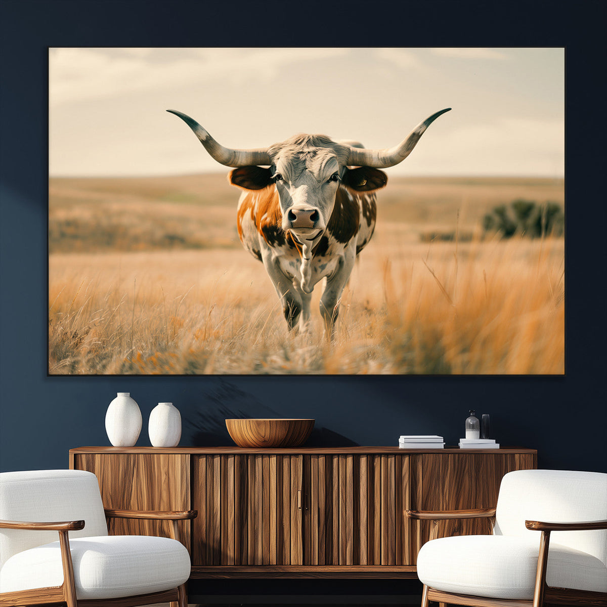 Texas Cow Wall Art Canvas Print for Farm House Wall Decor