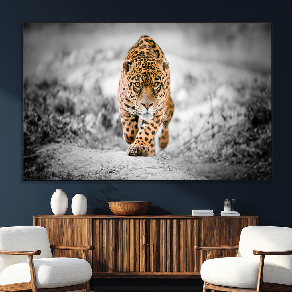 Jaguar Wall Art Canvas Print, Majestic Big Cat in Focused Pursuit