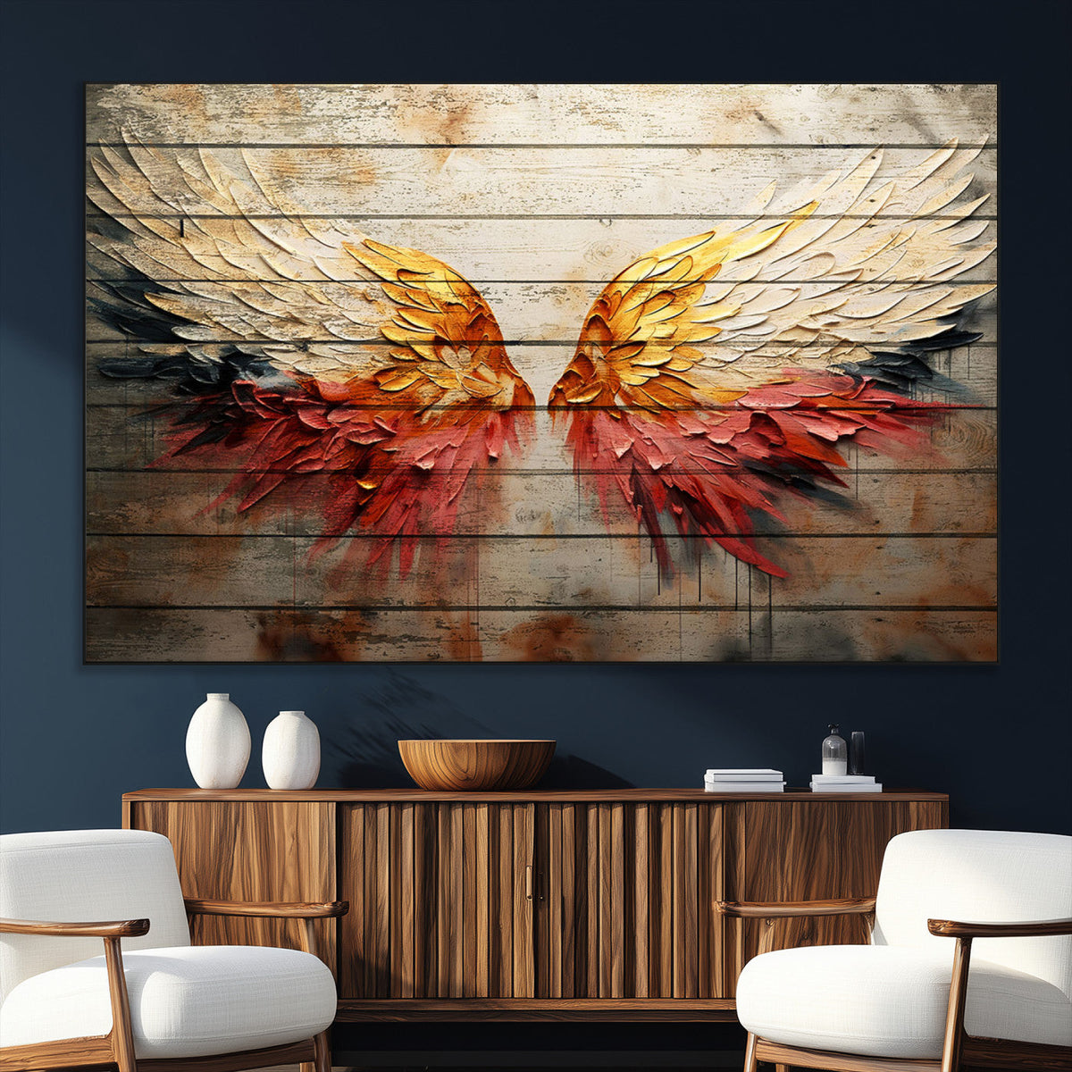 Abstract Angel Wings Canvas Wall Art, Modern Angelic Wings Decor, Framed and Ready to Hang
