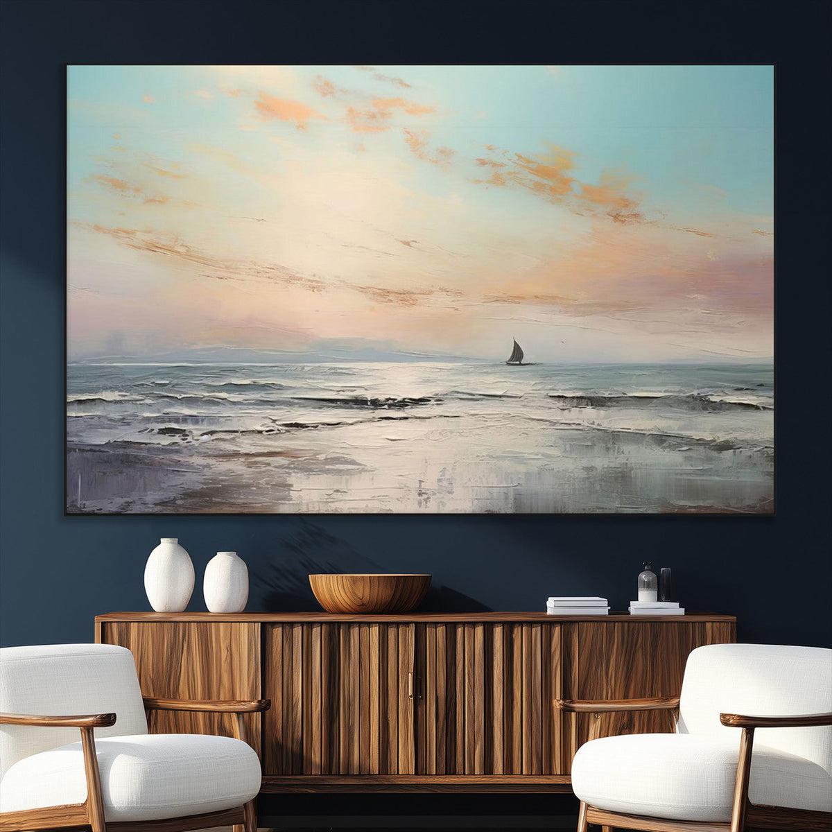 Abstract Ocean Wall Art, Boat Wall Art Canvas Print