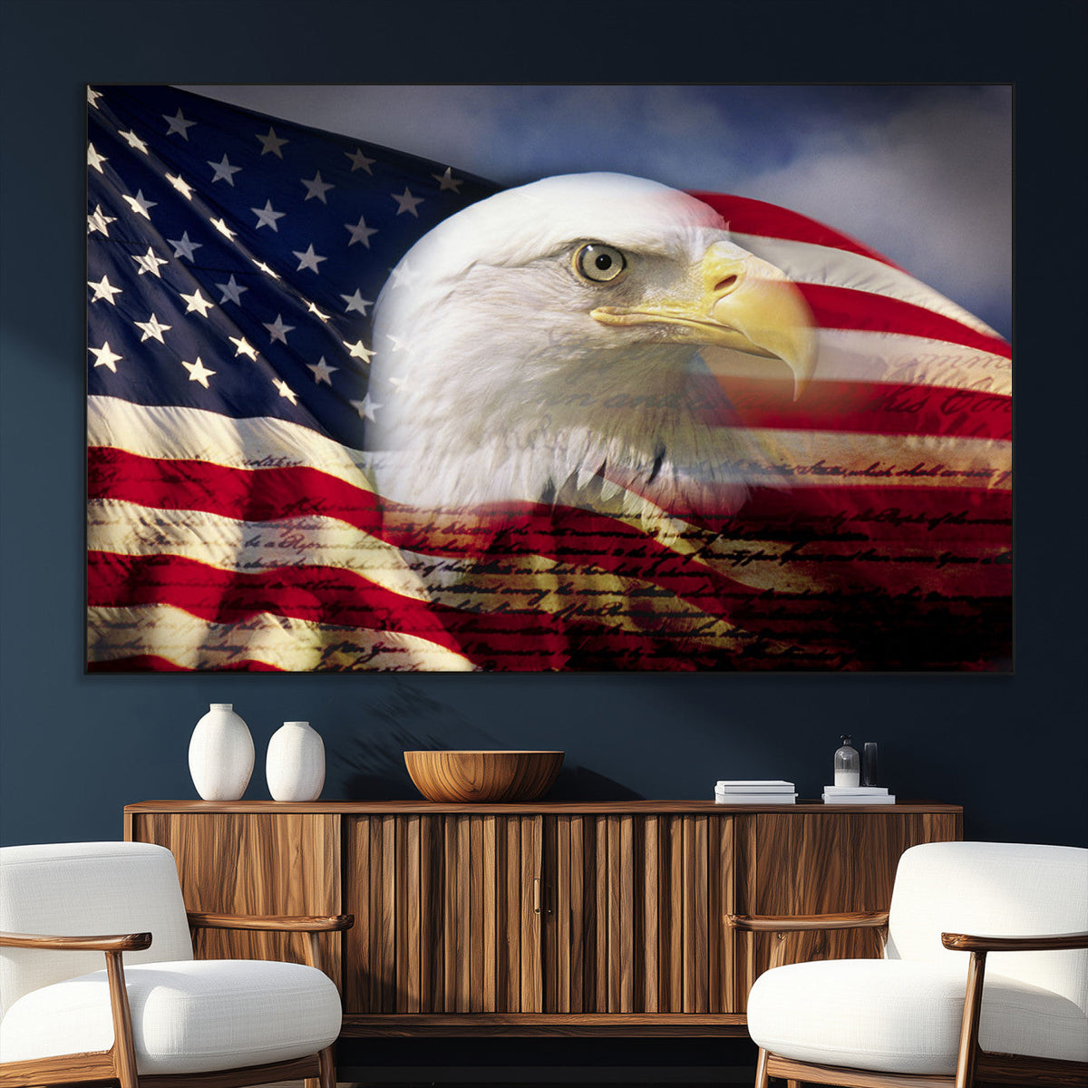 American Flag Eagle Symbol Wall Art Canvas Print, Patriotic American Flag Eagle Wall Art