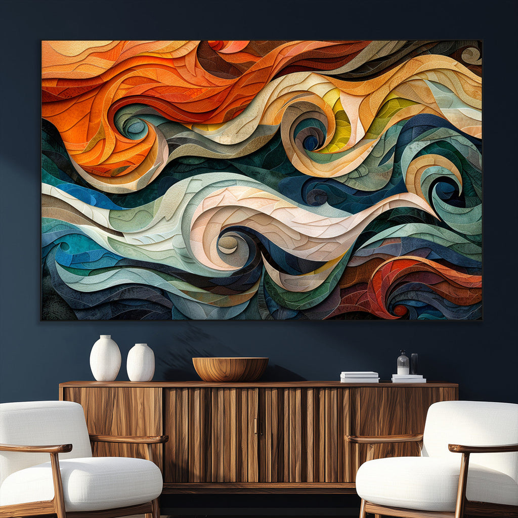 Abstract Wave Wall Art, Ready to Hang Framed Canvas Print | Extra Large 3 Piece Canvas Wall Art