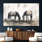 Chinese Ink Style Vintage Horses Wall Art Canvas Print