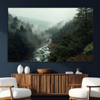 Misty Forest Wall Art, Tranquil Nature Landscape, Ready to Hang | Extra Large 3 Piece Canvas Wall Art