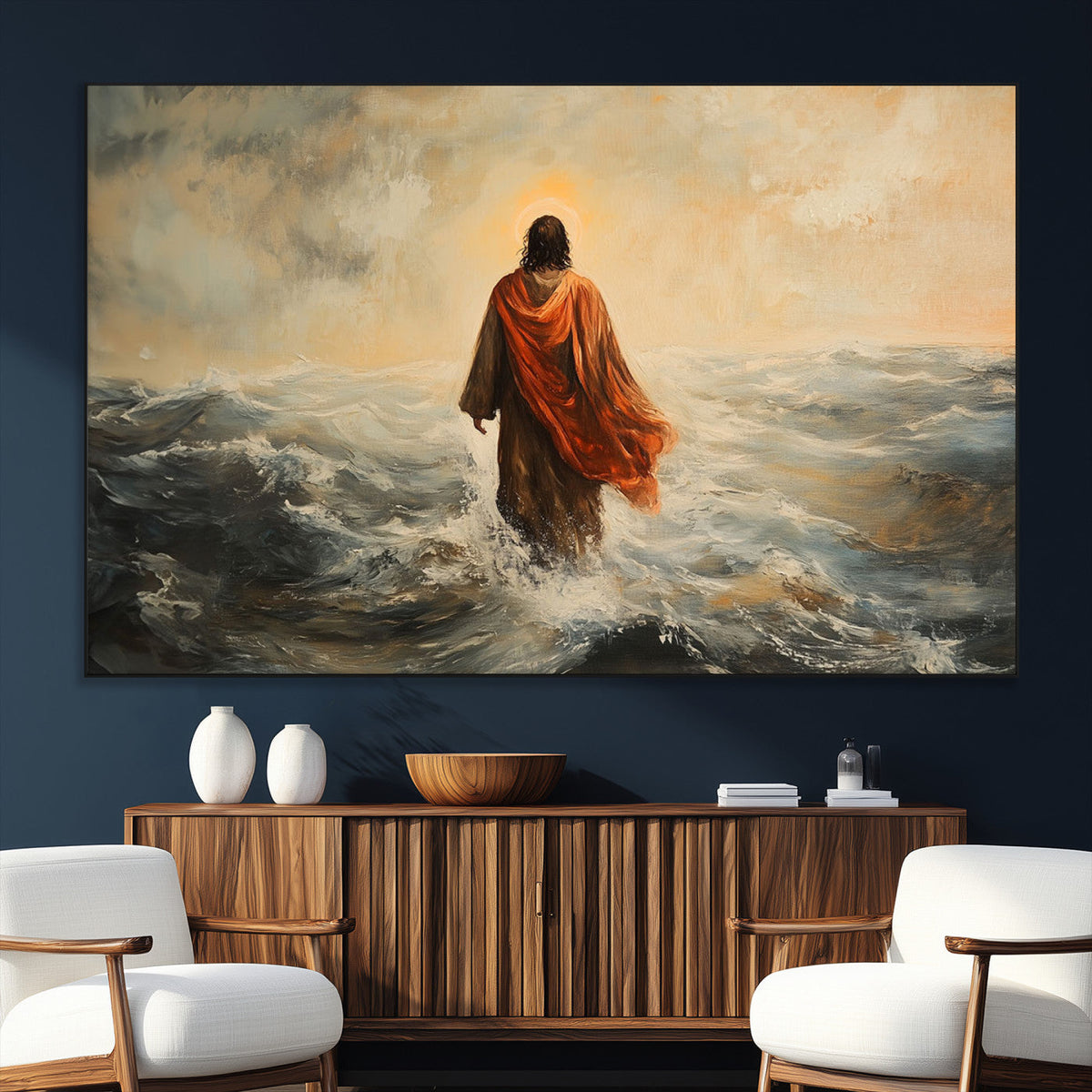 Jesus Walking on Water, Christian Wall Art, Jesus Christ Oil Painting Style Print