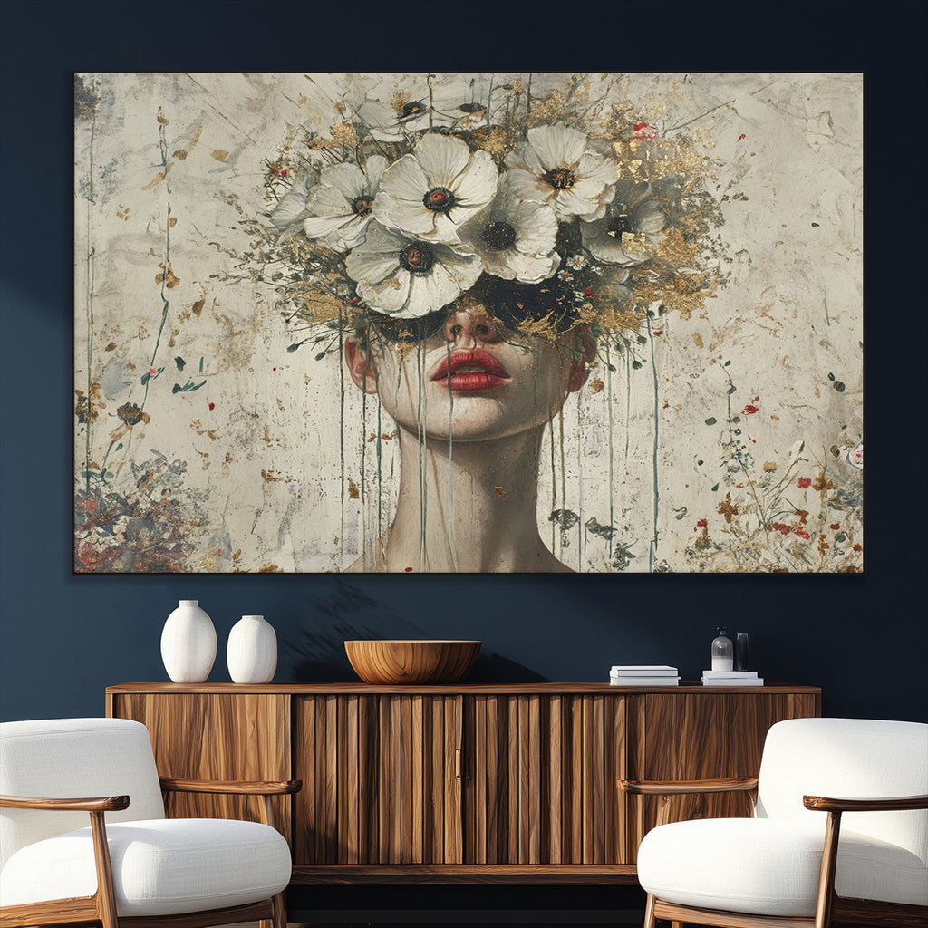 Abstract Floral Women Pastel Wall Art Canvas Print