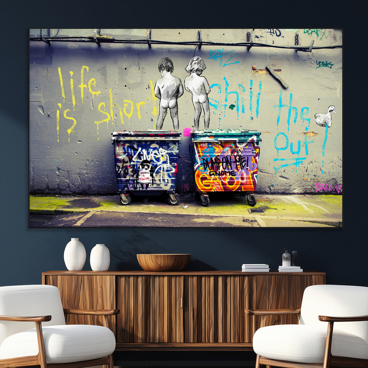 Banksy Life is Short Wall Art, Iconic Graffiti Street Art Canvas Print