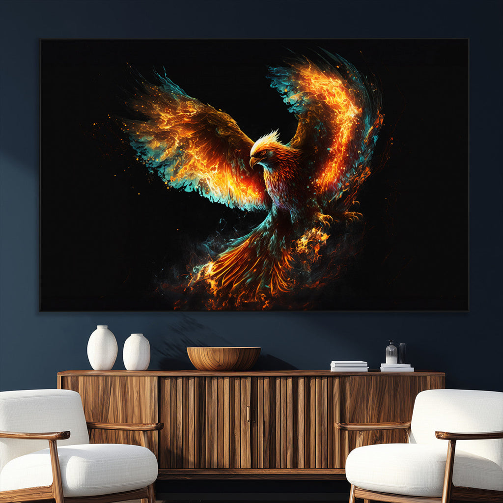 Fiery Phoenix Canvas Print | Ready to Hang Wall Art | Bold Fantasy Decor