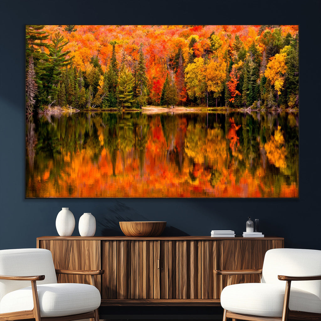 Forest Reflection Art | Autumn Forest Reflection Wall Art | Triptych Canvas Print