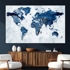 Modern Blue World Map Canvas Print | Elegant Travel Map Wall Art for Home Office