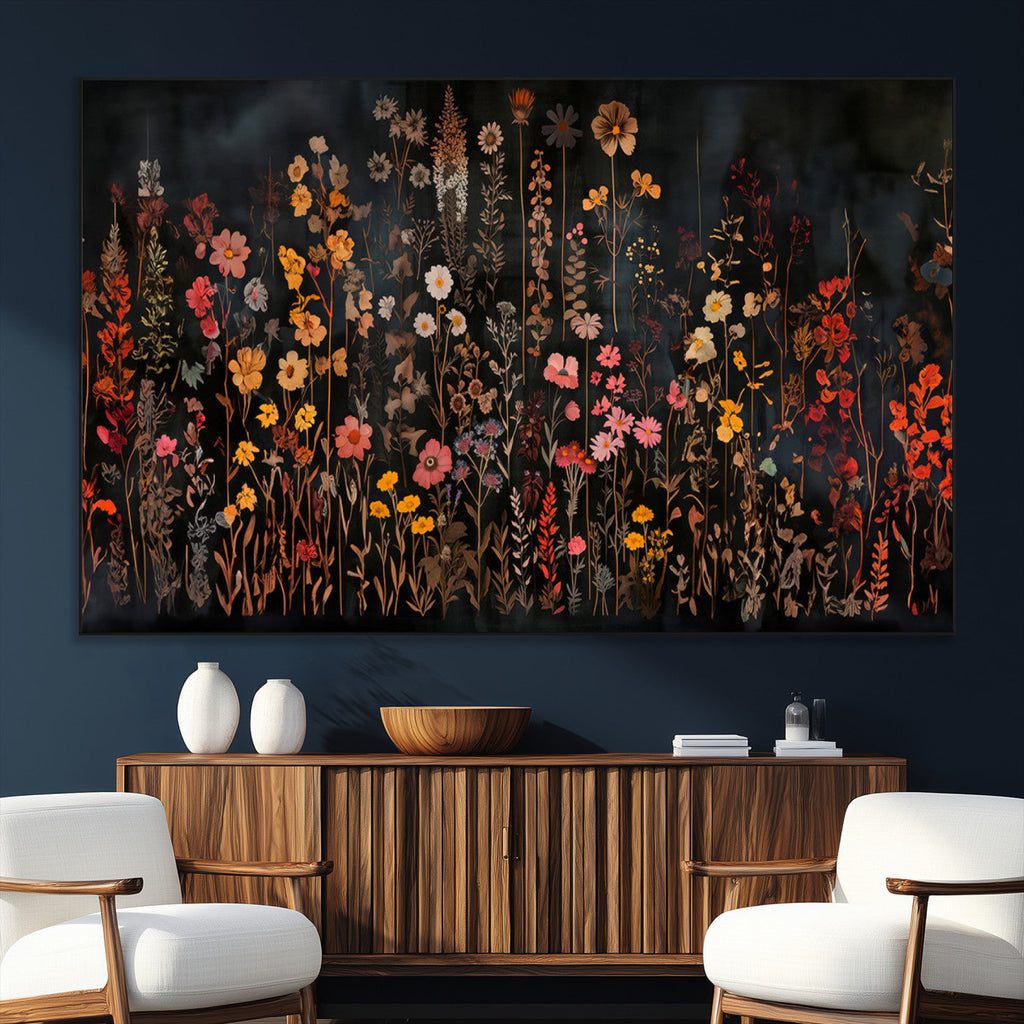 Large Floral Painting Print Illustration Flowers Canvas Wall Art