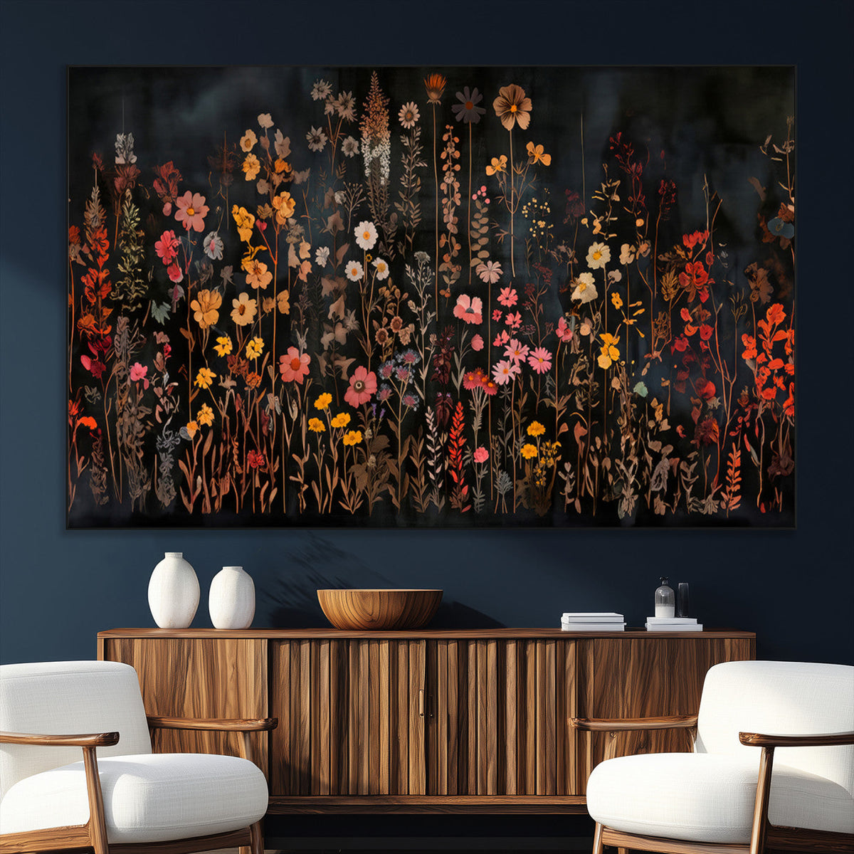 Large Floral Painting Print Illustration Flowers Canvas Wall Art