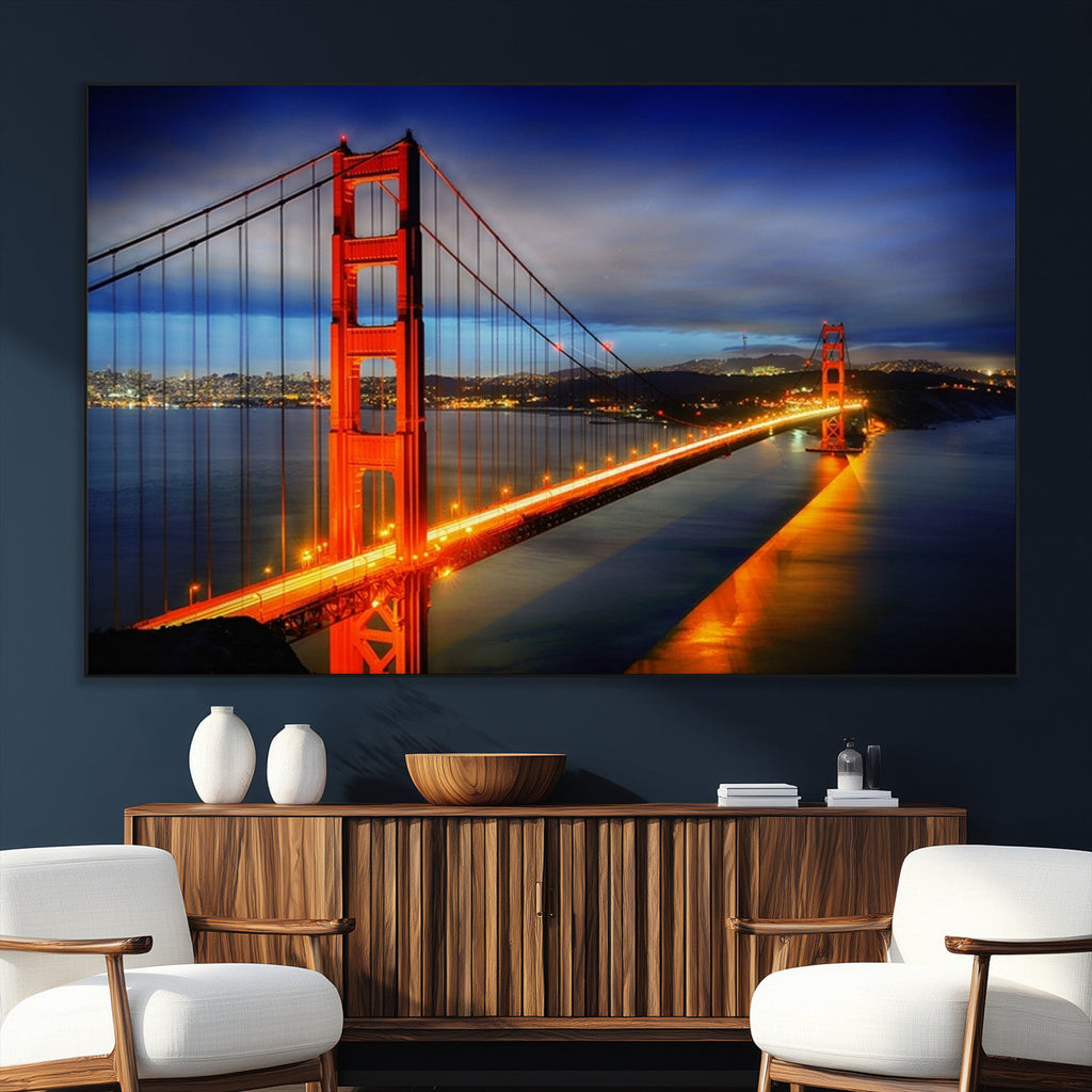 Large Wall Art San Francisco Canvas Print - Wonderful Golden Gate Bridge at Twilight
