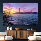 Golden Gate Bridge Wall Art Canvas Print, Framed San Francisco Sunset Landmark
