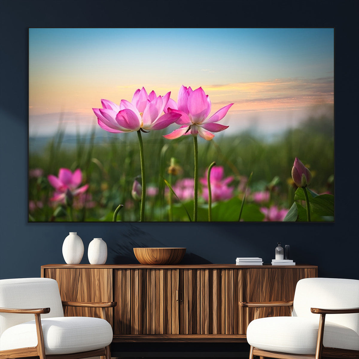 Pink Flower on the Mountain Canvas Print, Framed Pink Flower Canvas Wall Art