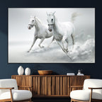 Large Wall Art Canvas Print, Beautiful Running White Horses