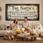 Custom Family Patio Sign Wall Art Canvas Print, Personalized Rustic Bar Sign