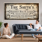 Custom Family Patio Sign Wall Art Canvas Print, Personalized Rustic Bar Sign