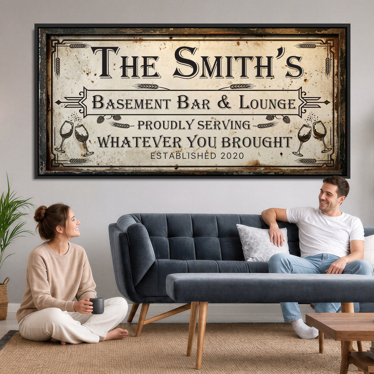Custom Family Patio Sign Wall Art Canvas Print, Personalized Rustic Bar Sign