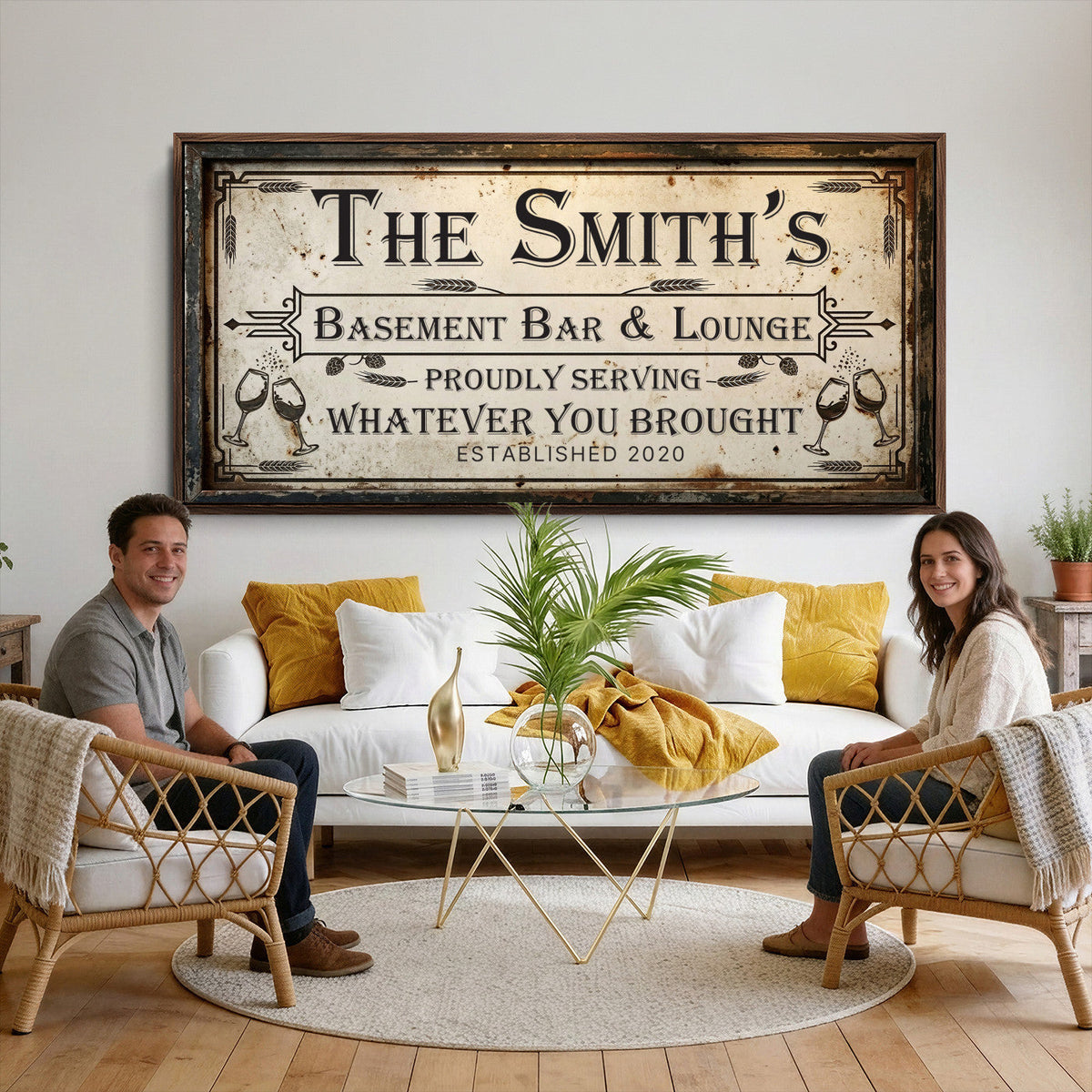 Custom Family Patio Sign Wall Art Canvas Print, Personalized Rustic Bar Sign