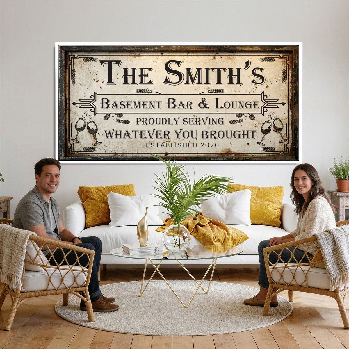 Custom Family Patio Sign Wall Art Canvas Print, Personalized Rustic Bar Sign