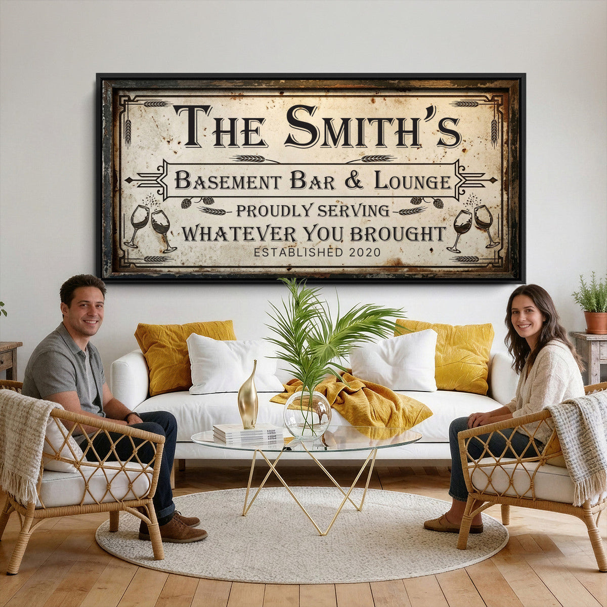 Custom Family Patio Sign Wall Art Canvas Print, Personalized Rustic Bar Sign