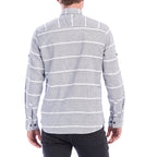 Horizontal Striped Pattern Long Sleeve Button-Up // Navy Blue + White