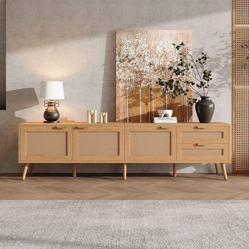 TV Stand, Media Console, 2 Drawers - Natural Wood