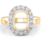 0.51 Carat Genuine White Diamond 14K Yellow Gold Semi Mount Ring - holds 10x8mm Cushion Gemstone