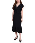 Ruffle Neck Dress with Short Flutter Sleeves by NY Collection