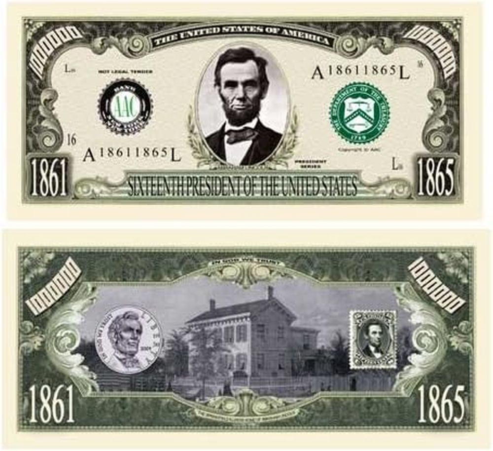 1000 - President Abraham Lincoln Million Dollar Novelty Money Patriotic Bills