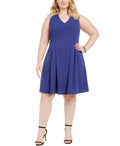 Teeze Me Womens Plus Pleated V Neck Wear to Work Dress Blue 20
