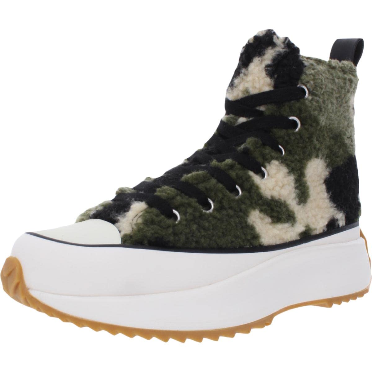 Steve Madden Womens Shaft Faux Fur Fashion Sneakers Green 7.5 Medium (B,M)