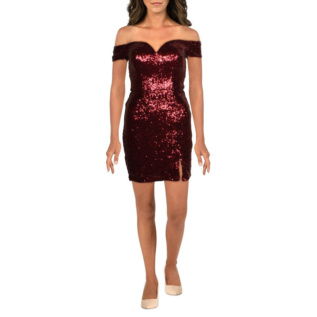 B. Darlin Womens Juniors Sequined Mini Party Dress Red 3/4