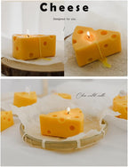 Cheese Shaped Scented Decorative Candle - Cute Fun Home Kitchen Food Decor Gift