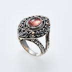 SS + 18K +  Pink Tormaline Ring + Diamond Accents