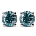 14K White Gold 1/2 Cttw Round Brilliant Cut Lab Grown Blue Diamond 4-Prong Classic Solitaire Stud Earrings (Blue Color, VVS2-VS1 Clarity)