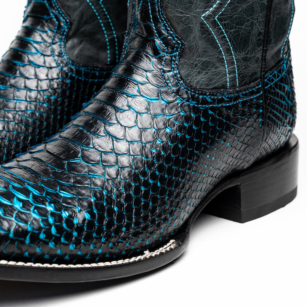 Western Collection Missouri // Python Leather Cowboy Boot // Black + Blue