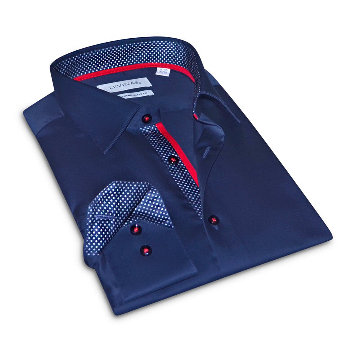 Contrast Collar & Cuff Button Up // Navy + Dotted Navy Trim